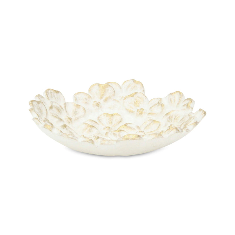 7" Cast Iron Flower Round Trinket Tray - Gold / White