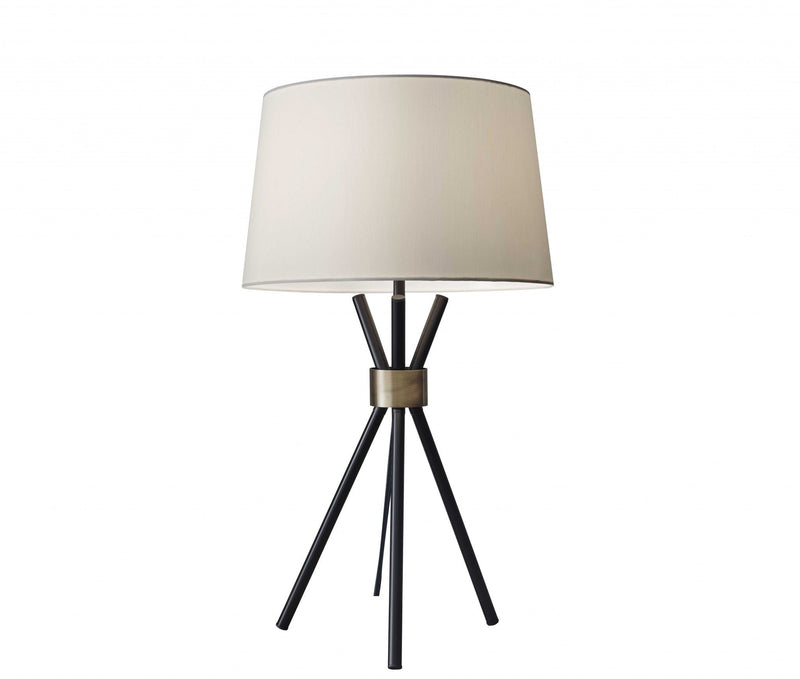 Metal Tripod Leg With Antique Brass Accent Table Lamp - Black