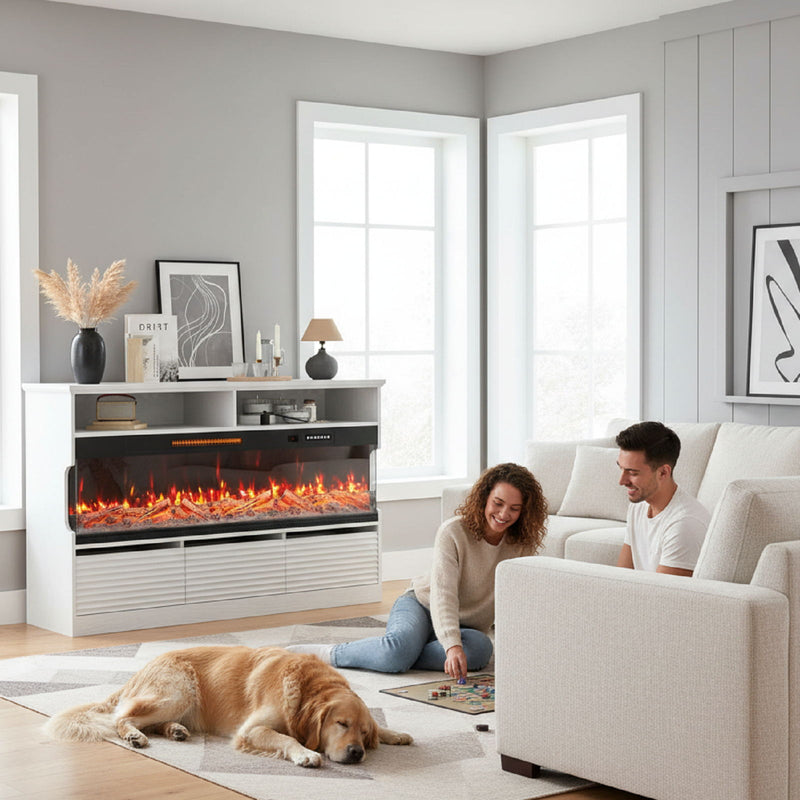 Wood Fireplace Entertainment Center With Fireplace (723792) - White