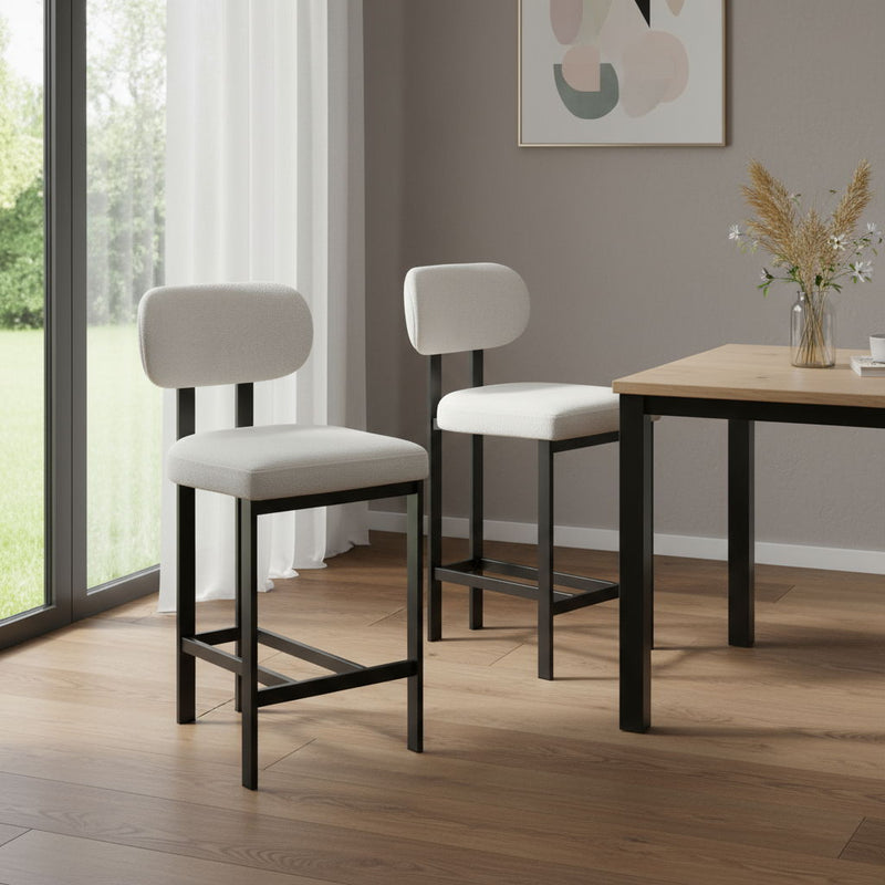 Fabric Metal Counter Height Bar Chairs (Set of 2) - White / Black