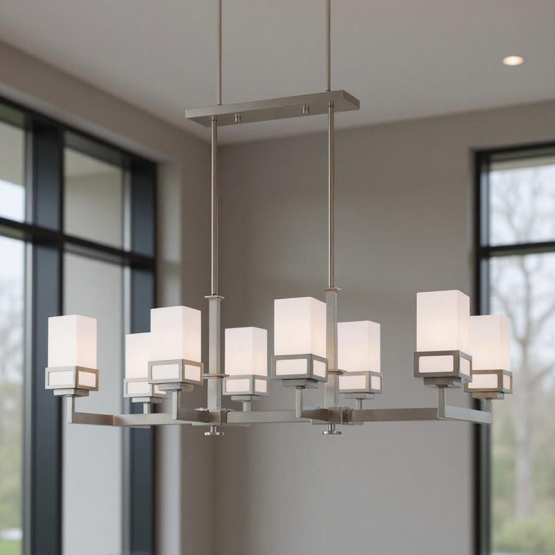 20'' Eight Light Dimmable Chandelier With Shades - Nickel