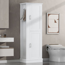 Load image into Gallery viewer, Tall Freestanding Bathroom Storage Cabinet With Adjustable Shelves And Side Hooks
