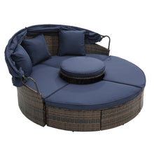 Load image into Gallery viewer, Hot Sale KD Rattan Round Lounge With Canopy Bali Canopy Bed Outdoor, Wicker Outdoor Sofa Bed with lift coffee table
