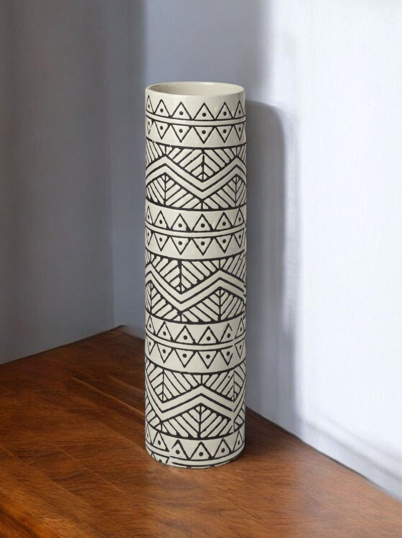 Geometric Cylinder Table Vase - Cream