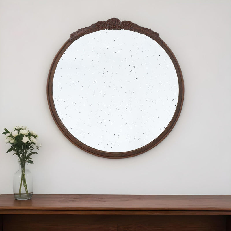 30" Crowned Top Antiqued Glass Framed Accent Mirror - Brown