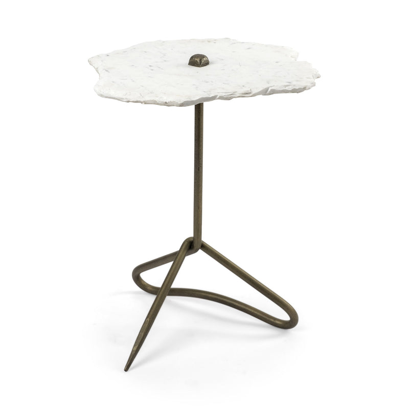 Marble End Table - Gold And White