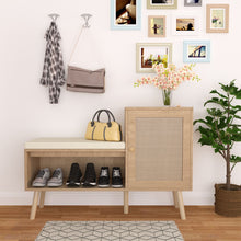Load image into Gallery viewer, 2 In 1 Shoe Storage Bench With Adjustable Shelves - Antique Natural / Rattan
