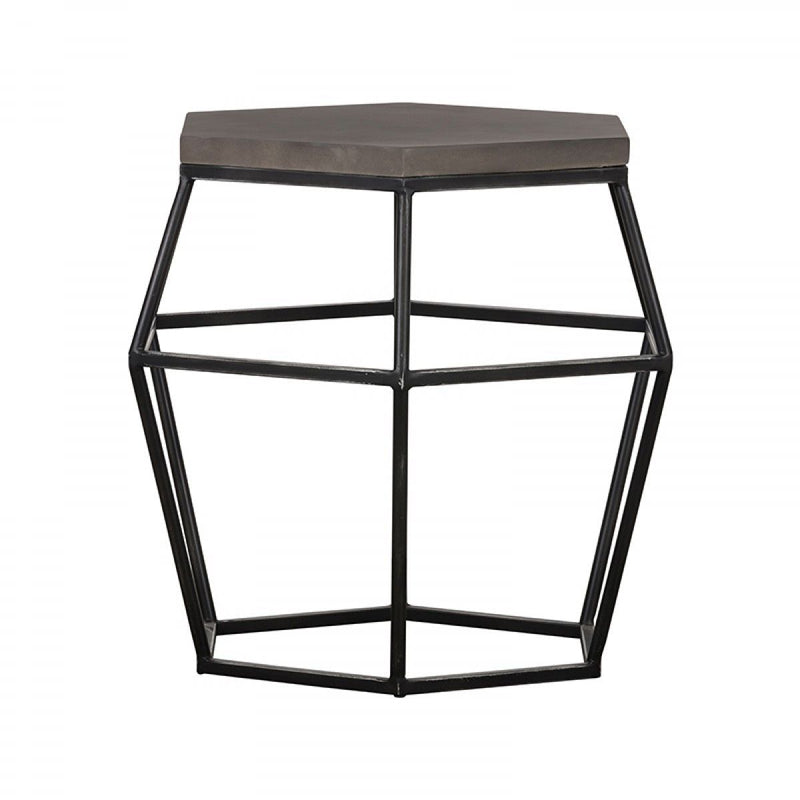 Modern Concrete Metal Hexagonal End Table - Gray And Black