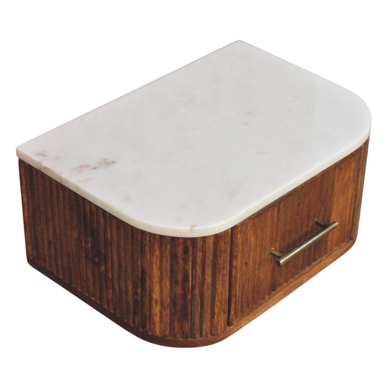 Solid Wood And Marble Ribbed Texture Two Drawer Floating Nightstand - Brown