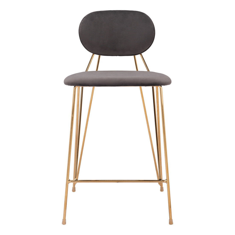 26" Velvet And Steel Low Back Counter Height Bar Chairs (Set of 2) - Gray / Gold