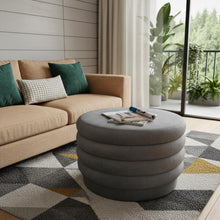 Load image into Gallery viewer, Round Velvet Tufted Cocktail Ottoman - Gray
