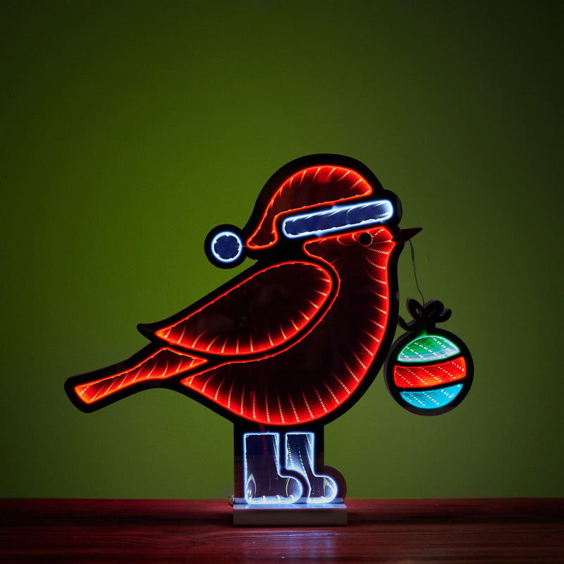 Bird Christmas Tabletop Sign With LED - Red / White / Green