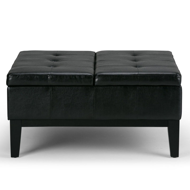 36" Leather Cocktail Ottoman With Storage - Black / Dark Brown