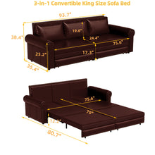 Load image into Gallery viewer, 3 In 1 Convertible Sleeper Sofa With Nailhead Trim &amp; Rolled Arm
