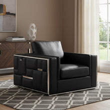 Load image into Gallery viewer, Metallic Top Grain Leather Club Chair - Black And Silver
