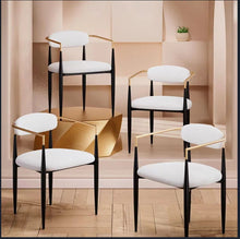 Load image into Gallery viewer, Fabric Partially Open Back Dining Arm Chairs (Set of 2) - Beige / Gold / Black
