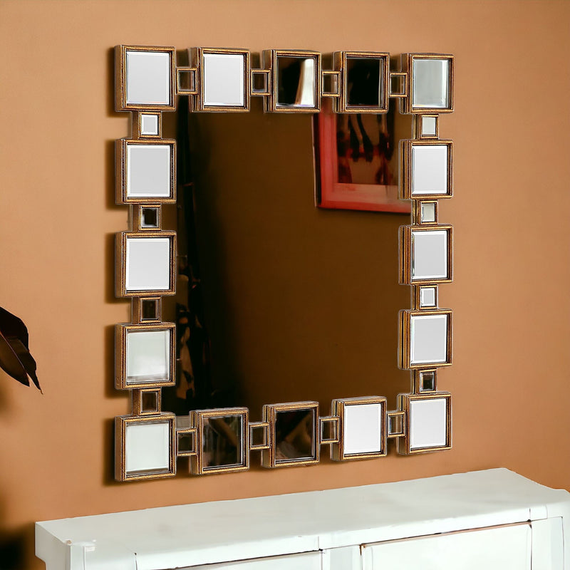 32" Square Framed Accent Mirror - Gold