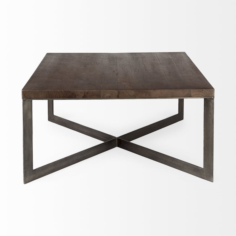 Solid Wood And Metal Square Coffee Table - Brown
