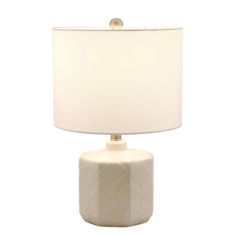 Round Table Lamp With Drum Shade - Off White