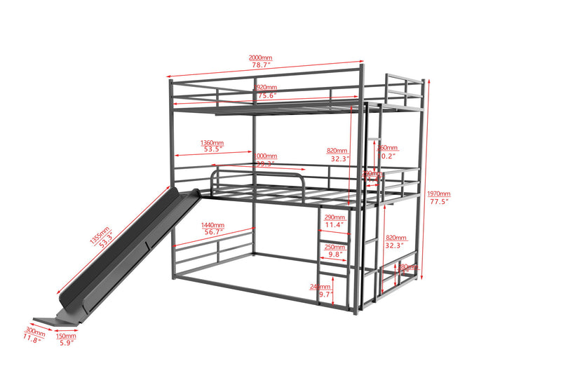 Full Size House Loft Bed With Slide And Ladder - Black