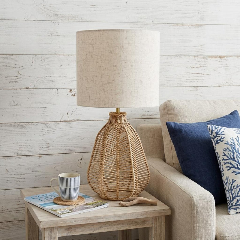 Rope Rattan Table Lamp With Drum Shade - Natural