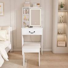 Load image into Gallery viewer, Modern Mini Dressing Table With Led-Lit Mirror &amp; Hidden Storage, Adjustable Brightness Vanity Desk - White
