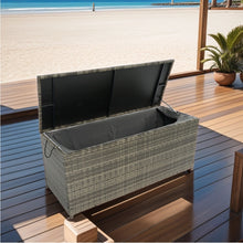 Load image into Gallery viewer, Outdoor Storage Box, 113 Gallon Wicker Patio Deck Boxes with Lid, Outdoor Cushion Storage for Kids Toys, Pillows, Towel Grey Wicker
