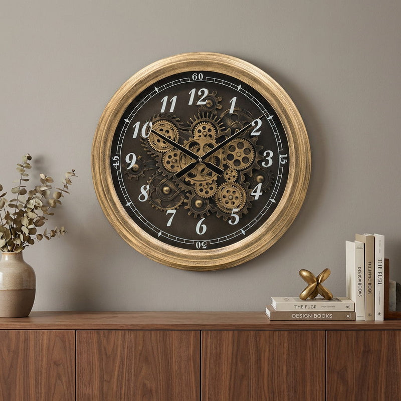 Circle Analog Exposed Gear Wall Clock (485982) - Black / Gold
