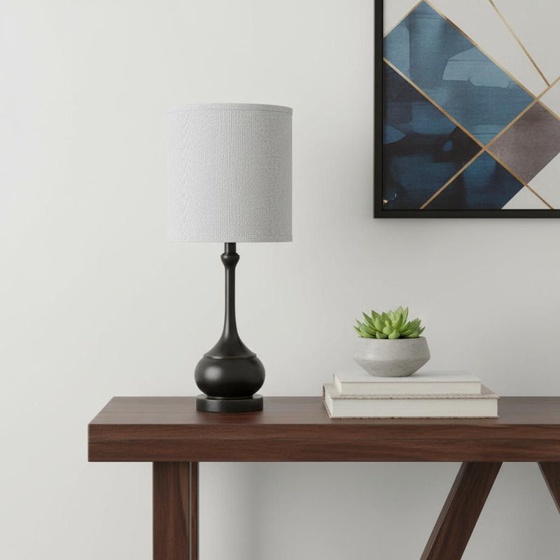 Metal Table Lamp With Beige Drum Shade - Bronze