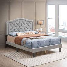 Load image into Gallery viewer, Queen Platform Upholstered Bed Button Tufted With Curve Design, Strong Wood Slat Support - Gray
