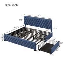 Load image into Gallery viewer, Upholstered Platform Bed Frame with Four Drawers, Button Tufted Headboard and Footboard Sturdy Metal Support, No Box Spring Required, Blue, King (Old sku: BS300277AAC)
