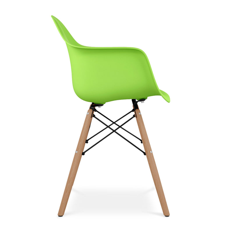 Heavy Duty Plastic And Solid Wood Dining Arm Chair - Green