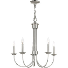 Load image into Gallery viewer, 24" Five Light Metal Dimmable Chandelier With Shades - Nickel
