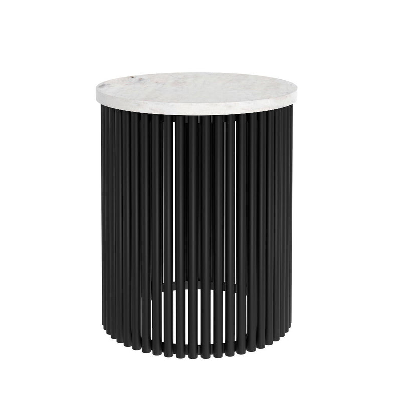 Marble Round End Table - White / Black