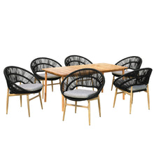 Load image into Gallery viewer, Cyril - Outdoor Patio 7 Piece Dining Set With Wicker Chairs And Table - Dark Gray / Teak
