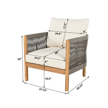 Load image into Gallery viewer, Patio Acacia Wood Club Chair, Woven Rope Outdoor Patio Arm Chair, Deep Seating For Porch - Teak / Beige
