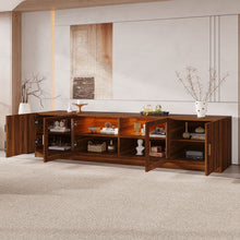 Load image into Gallery viewer, TV Stand, Media Console With Glass Doors And LED Lights, Adjustable Shelf Storage - Walnut
