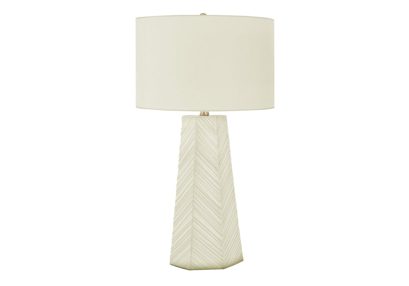 Ceramic Geometric Table Lamp With Ivory Drum Shade - White