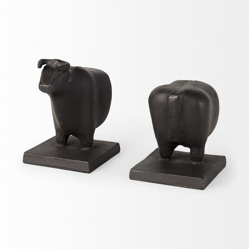 Fabric Bull Decorative Bookends (Set of 2) - Black