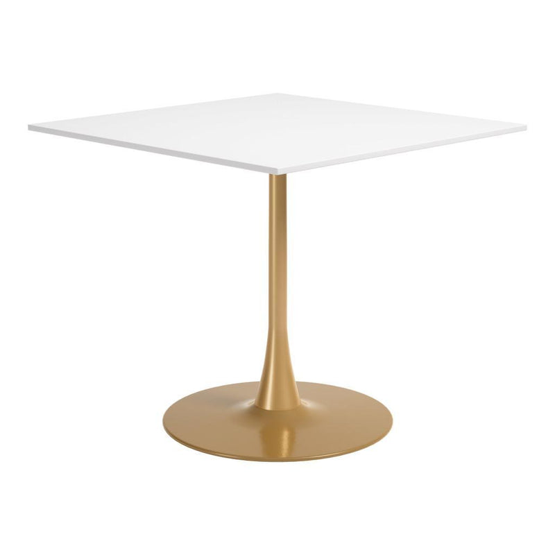 Wood And Steel Pedestal Base Square Dining Table - White