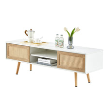 Load image into Gallery viewer, 55.12" Rattan TV Cabinet, Double Sliding Doors For Storage, Adjustable Shelf, Solid Wood Legs, TV Console For Living Room
