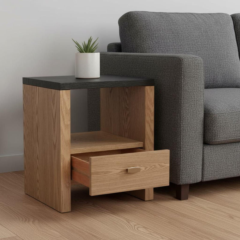 Pedestal End Table With Drawer - Black