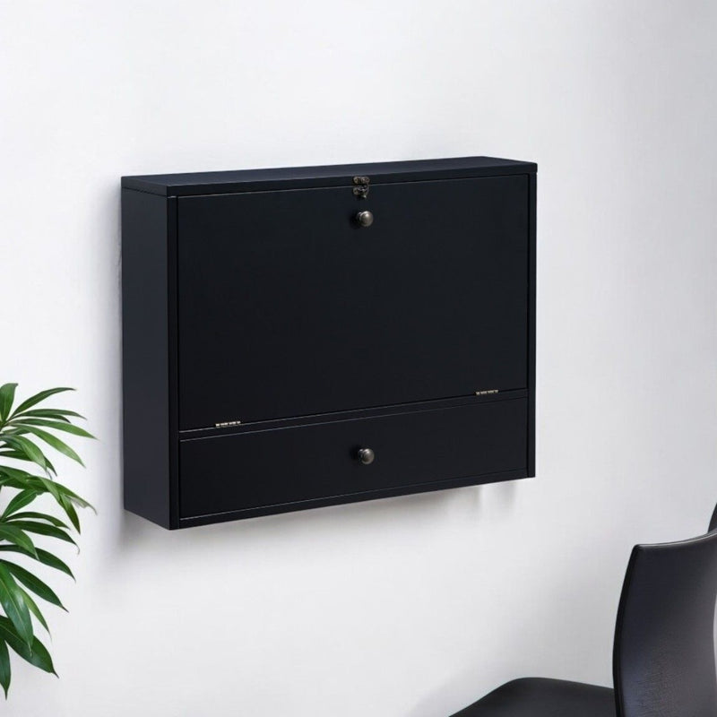Wood Wall Mounted Folding Floating Desk - Black
