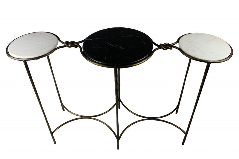 Genuine Marble Round Frame Console Table - Black And White And Gold