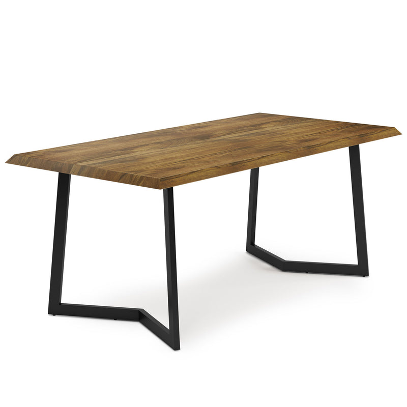 Solid Wood Iron Frame Base Dining Table - Natural / Charcoal