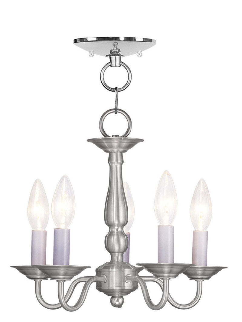 11" Five Light Metal Dimmable Chandelier With Shades - Nickel