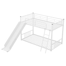 Load image into Gallery viewer, Metal Bunk Bed with Slide, Twin over Twin, White
