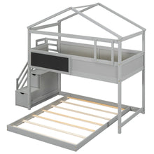 Load image into Gallery viewer, Twin over Full House Bunk Bed with Storage Staircase and Blackboard,Gray(Old SKU: GX001701AAE)
