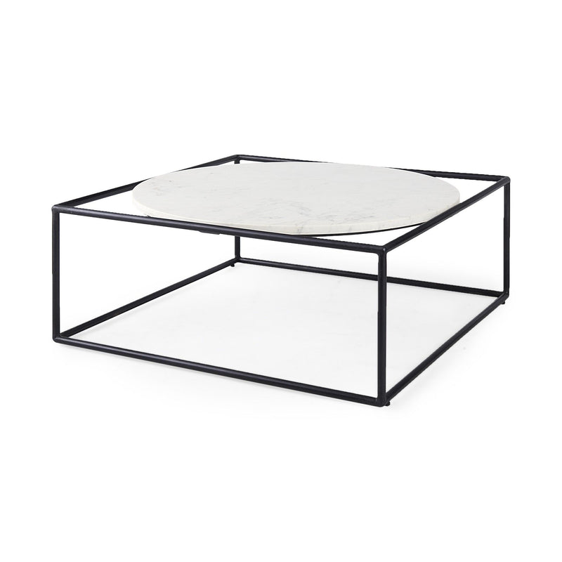 36" Genuine Marble And Metal Square Coffee Table - White And Black