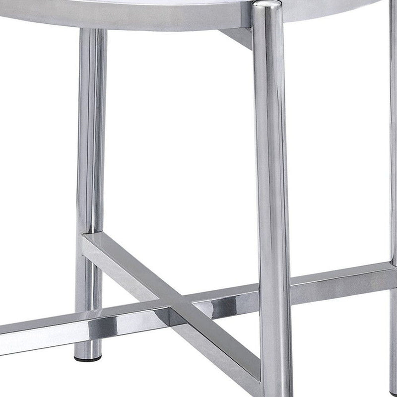 22" Faux Marble Ceramic And Metal Cross Legs Round End Table - White